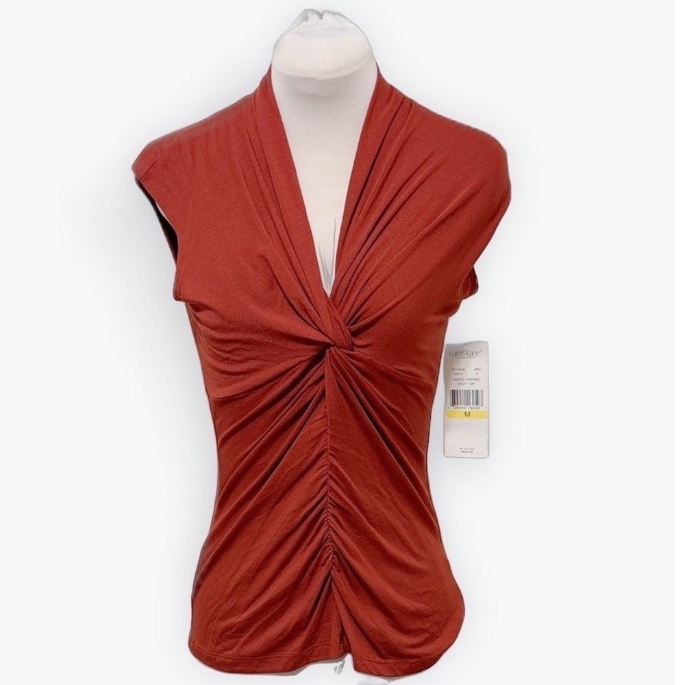 Karen Kane Indigo Shores Knot Top Brick Sleeveless Twist Front Blouse M NEW